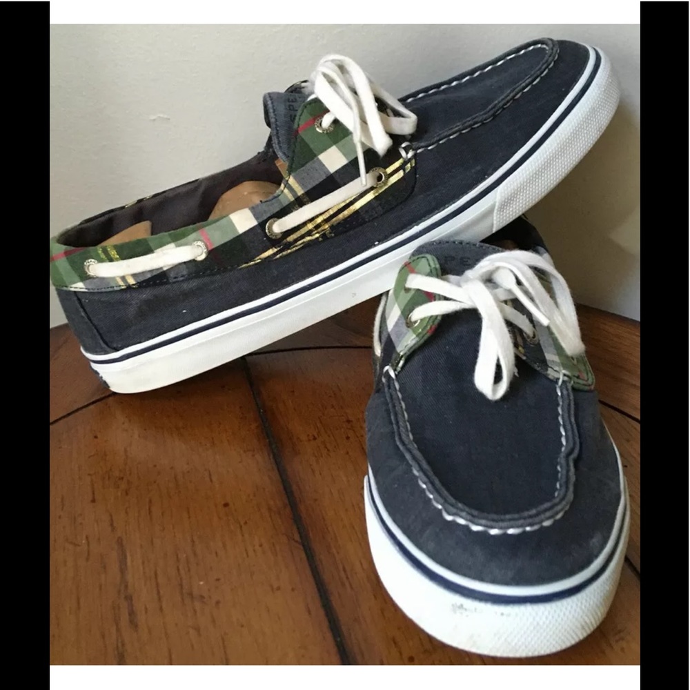 Sperry Top-Sider 9773862 Women's Blue Plaid Canvas 2-Eye Moc Toe Boat Shoes 11M